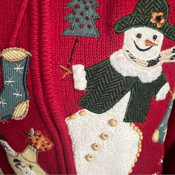Tiara International Christmas Snowman Cardigan Sweater Womens Large Vintage - Picture 5 of 9